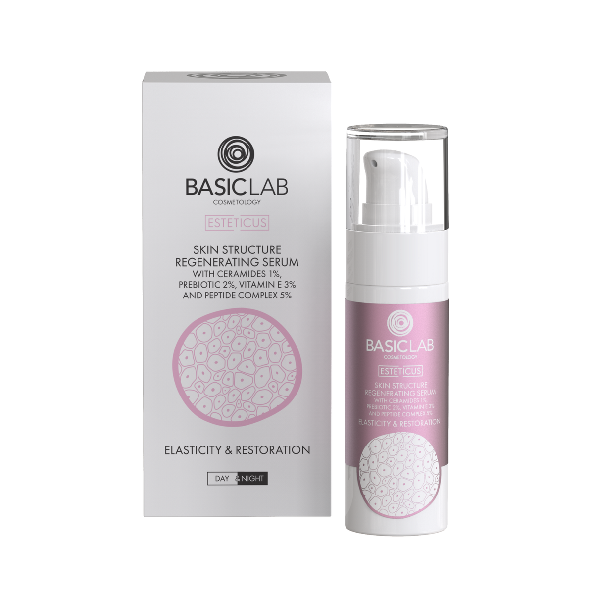 BasicLab – Skin Structure Regenerating Serum with 1% Ceramides and 5% Peptide Complex – Elasticity and Repair 30ml