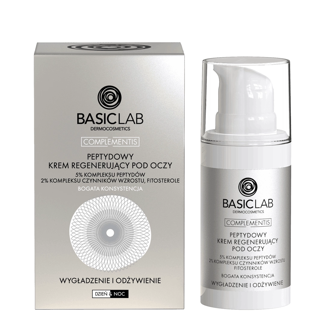 BasicLab – Complementis Peptide Regenerating Eye Cream, 5% of Peptide Complex, 2% of Growth Factor Complex, Phytosterols - Smoothing and Nourishment, Rich Texture 15 ml