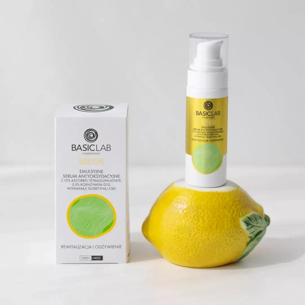 BasicLab – Emulsyjne Serum Antyoksydacyjne z 10% Ascorbyl Tetraisopalmitate – Rewitalizacja i Odżywienie 30ml