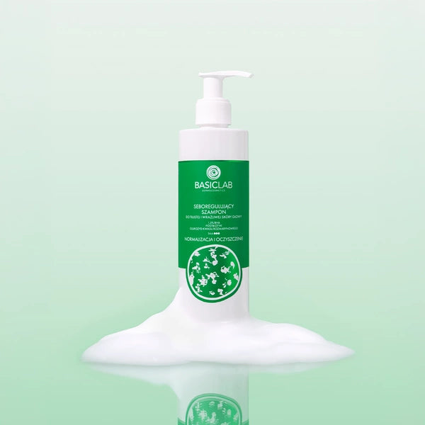 BasicLab – Sebum-Regulating Shampoo for Oily and Sensitive Scalp, 1.5% BHA, Postbiotic, Rosmarinic Acid Glucoside – Normalization and Cleansing 300ml