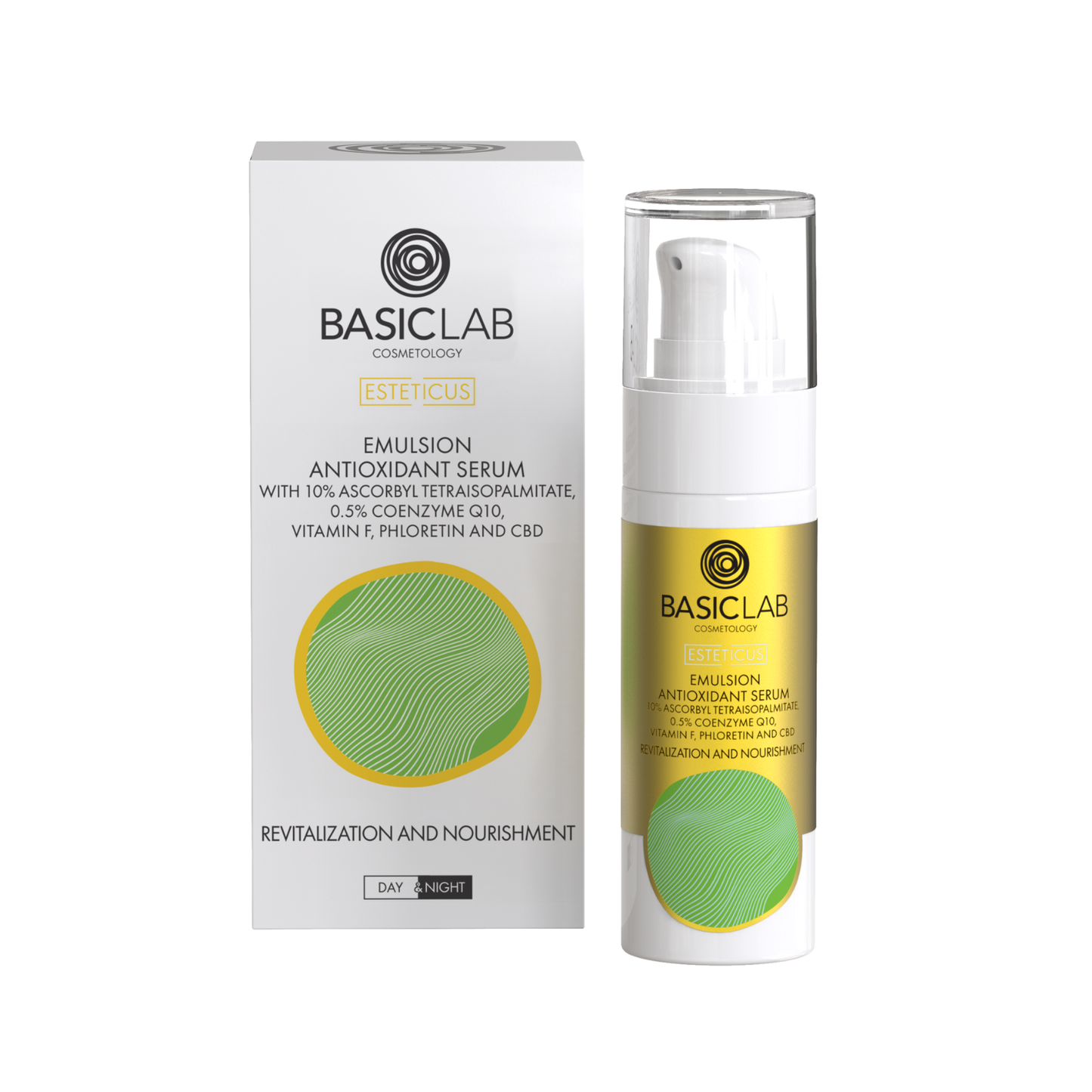 BasicLab – Emulsyjne Serum Antyoksydacyjne z 10% Ascorbyl Tetraisopalmitate – Rewitalizacja i Odżywienie 30ml
