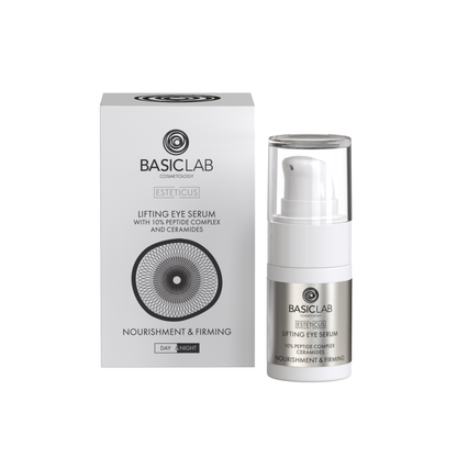 BasicLab – Lyftandi Serum fyrir Augnsvæði og Augnlok með 10% Peptíðkomplex og Ceramides – Næring og Stinnleiki 15ml