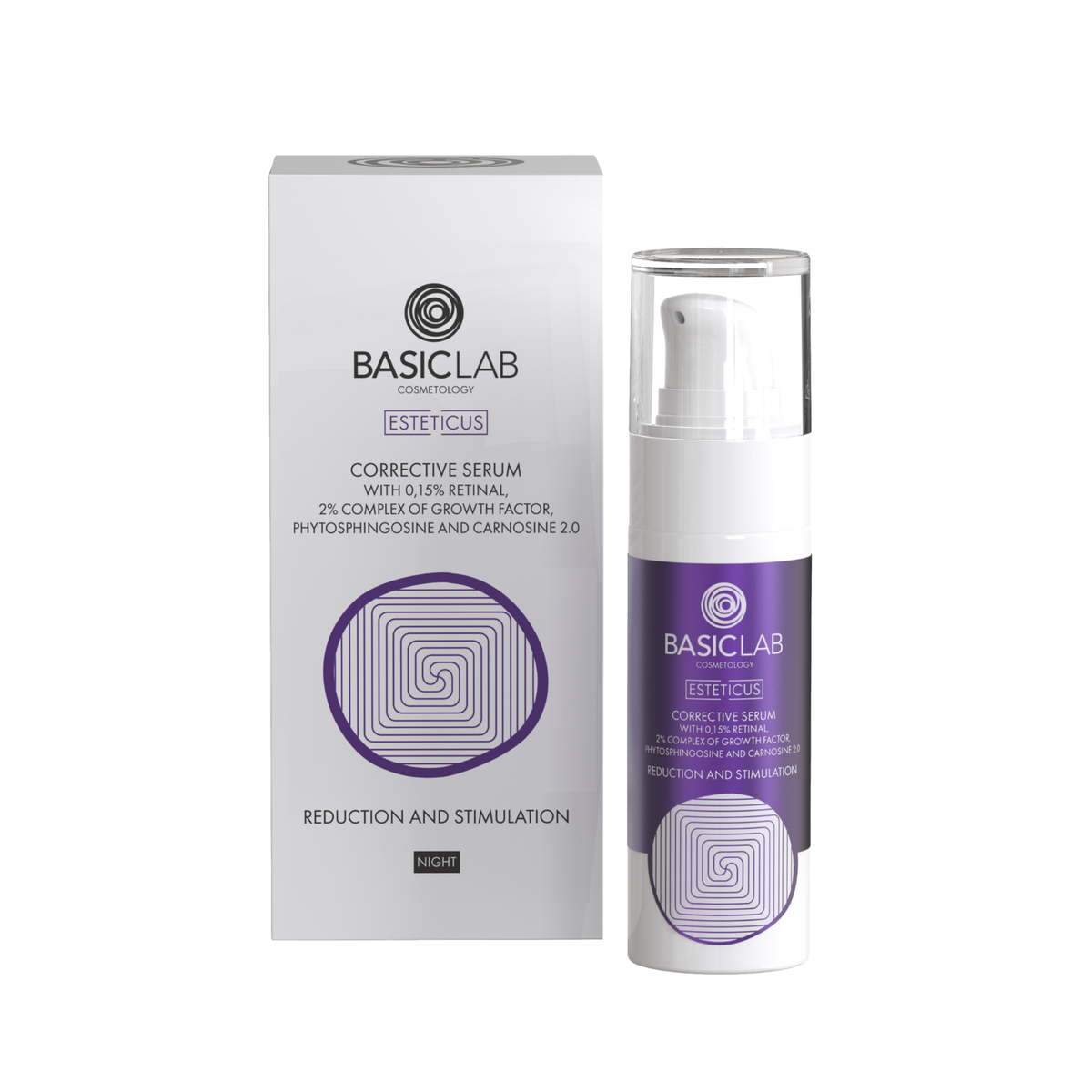 BasicLab – Corrective Serum with 0.15% Retinal, 2% Growth Factor Complex, Phytosphingosine and Carnosine 2.0 – Reduction and Stimulation 30ml