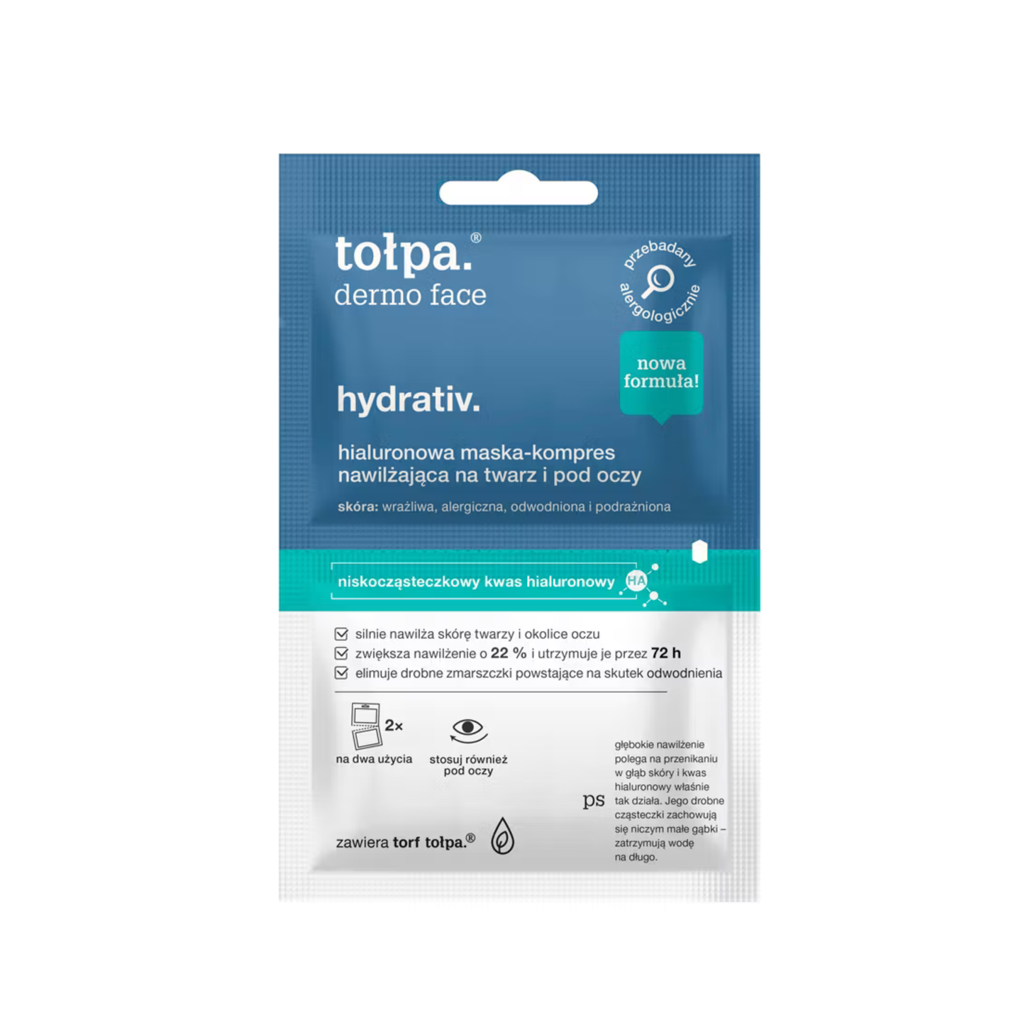 Tołpa – Dermo Face Hydrativ – Hialuronowa Maska-Kompres Nawilżająca na Twarz i pod Oczy, 2×6ml