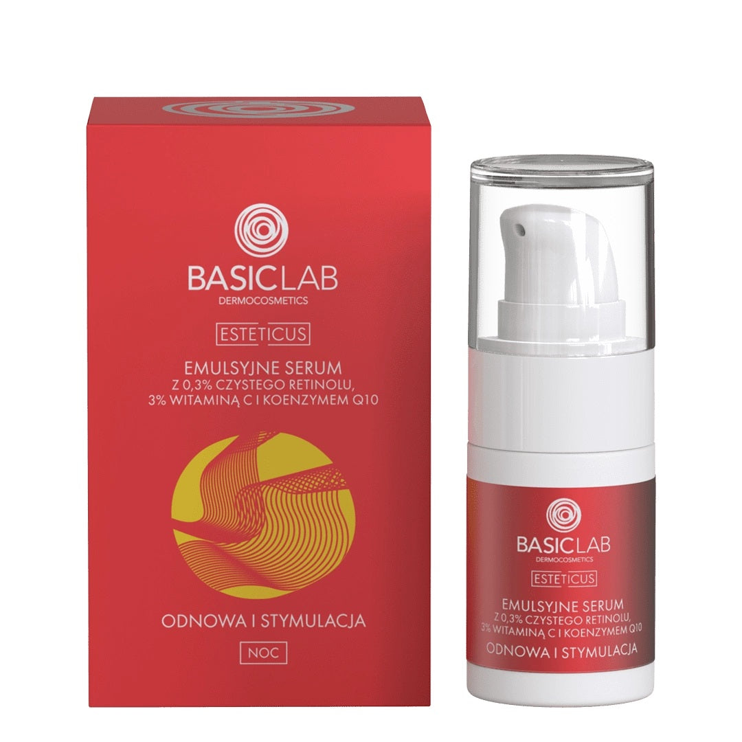BasicLab – Emulsion Serum with 0.3% Pure Retinol, 3% Vitamin C and Coenzyme Q10 - Renewal and Stimulation 15ml