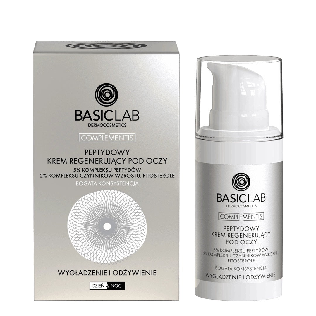 BasicLab – Complementis Peptide Regenerating Eye Cream, 5% of Peptide Complex, 2% of Growth Factor Complex, Phytosterols - Smoothing and Nourishment, Rich Texture 15ml