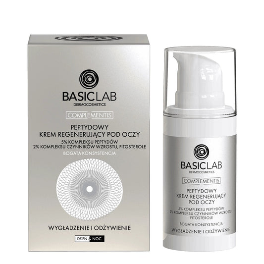 BasicLab – Complementis Peptide Regenerating Eye Cream, 5% of Peptide Complex, 2% of Growth Factor Complex, Phytosterols - Smoothing and Nourishment, Rich Texture 15ml