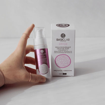 BasicLab – Serum Regenerujące Strukturę Skóry z Ceramidami 1% i Kompleksem Peptydów 5% – Sprężystość i Odbudowa 30ml